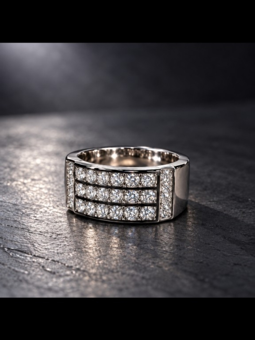 Men’s Silver Tone CZ Three Row Statement Ring